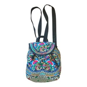 Embroidered Floral Black Backpack - Unbranded- like new 9 X 12 inches